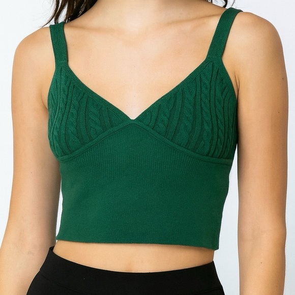 Ronny Kobo Lyra Cable Knit Green Cutout Knit Bra Crop Top Size S - Picture 8 of 8